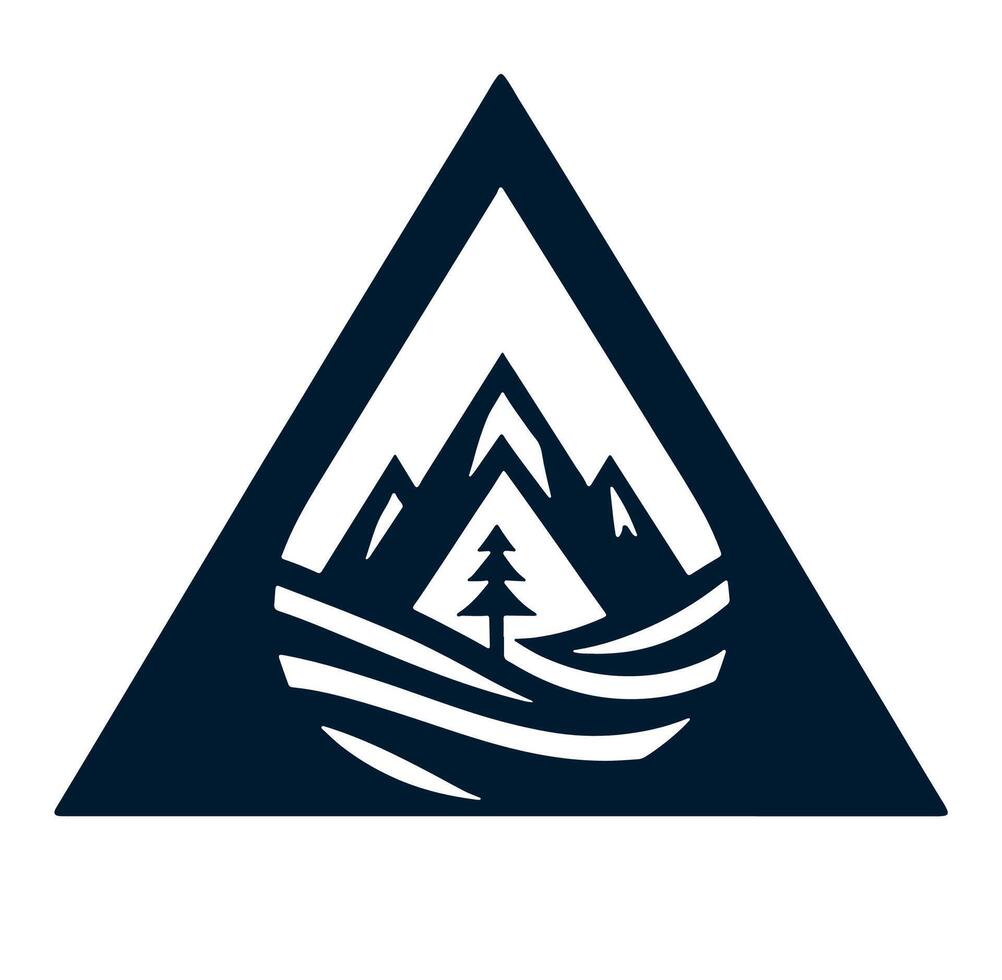 Triangle with a mountain and trees vector