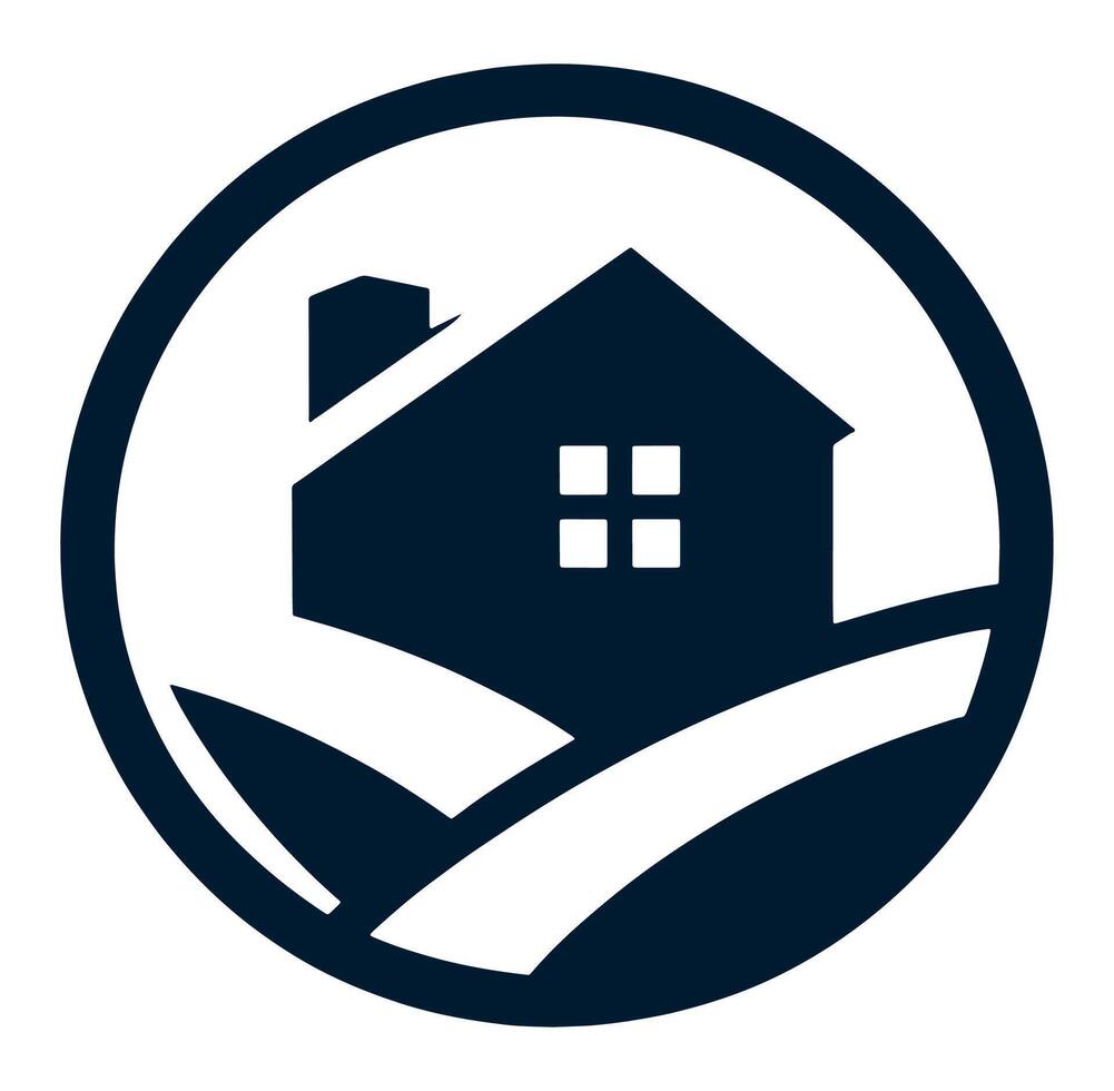 A house in a circle with a blue background vector