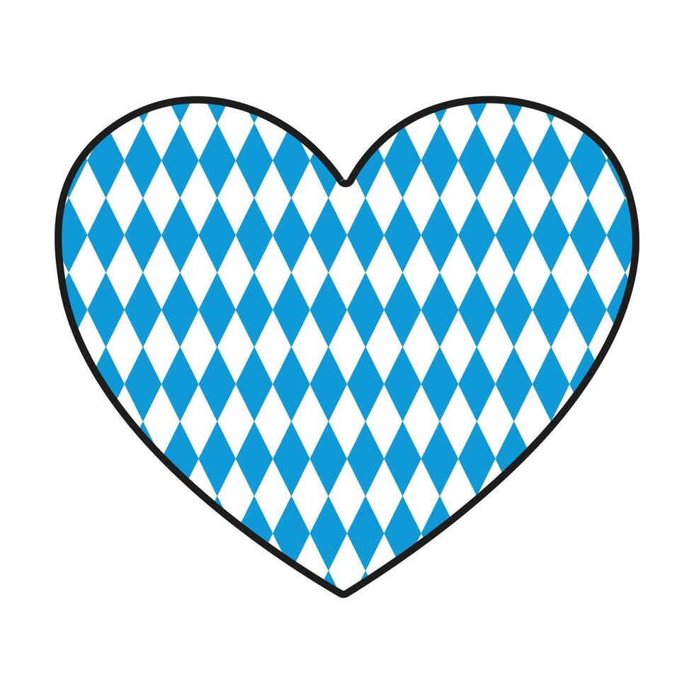 Bavarian diamond pattern in blue and white inside heart shape on white background vector