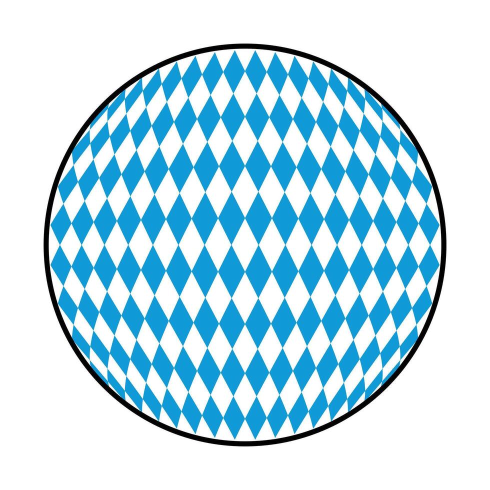 Bavarian diamond pattern in blue and white inside black circle on white background vector