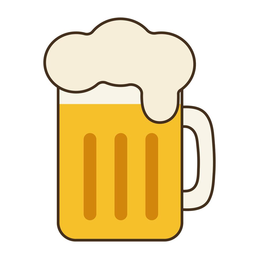 Beer mug with foam. Flat icon isolated on white background. Alcoholic drink concept for Oktoberfest and bar menu vector