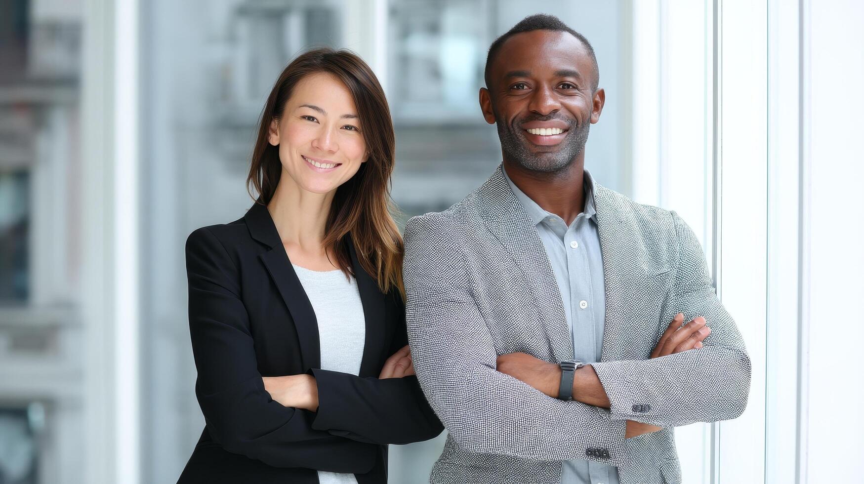 Confident business couple portrait in modern office environment photo