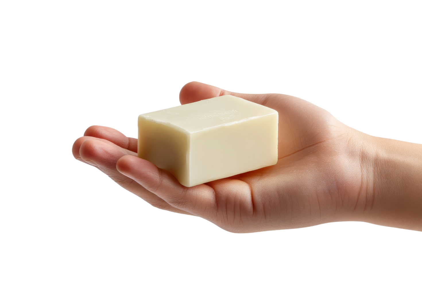 Hand holding soap bar close-up png