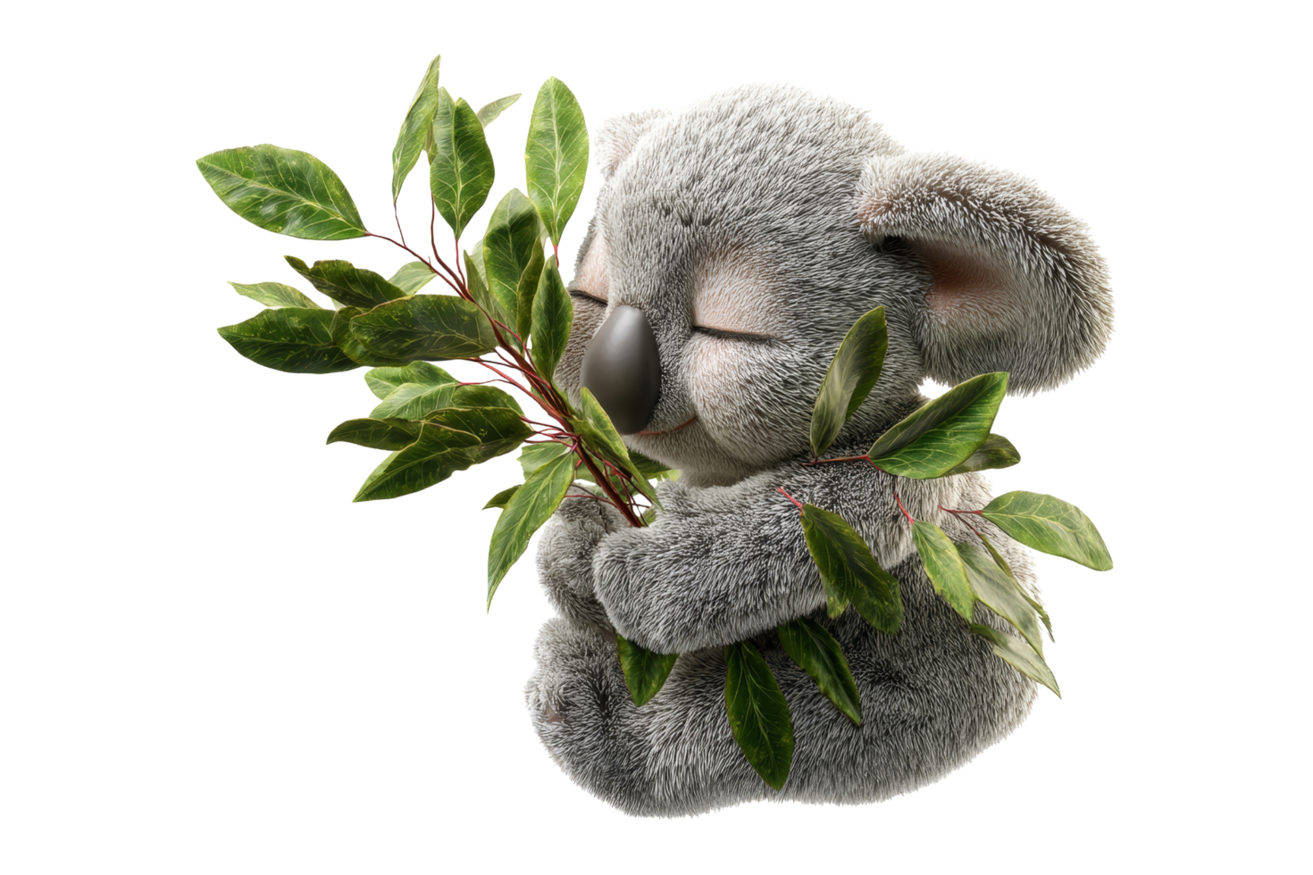 Koala plush toy embracing leaves png