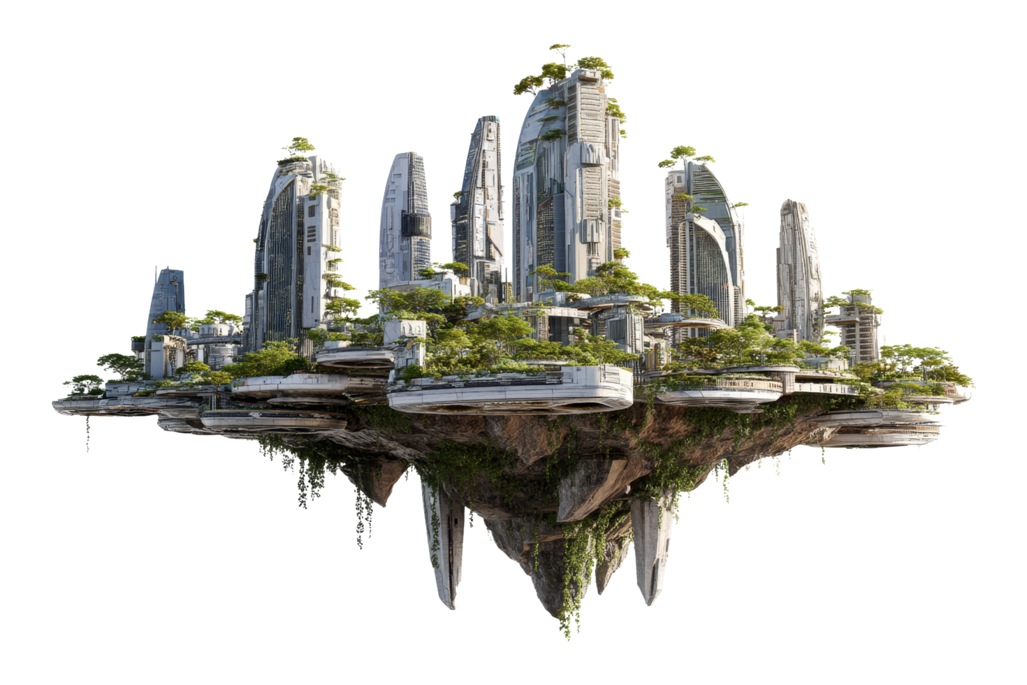 Digital art floating city vision png