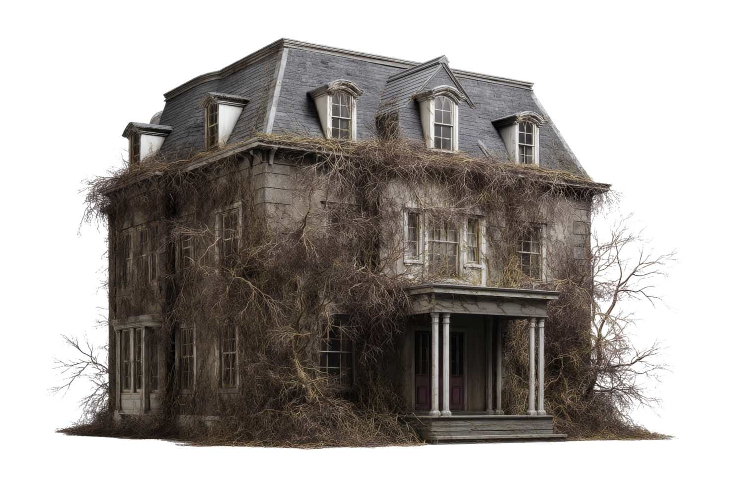Urban abandonment overgrown home png
