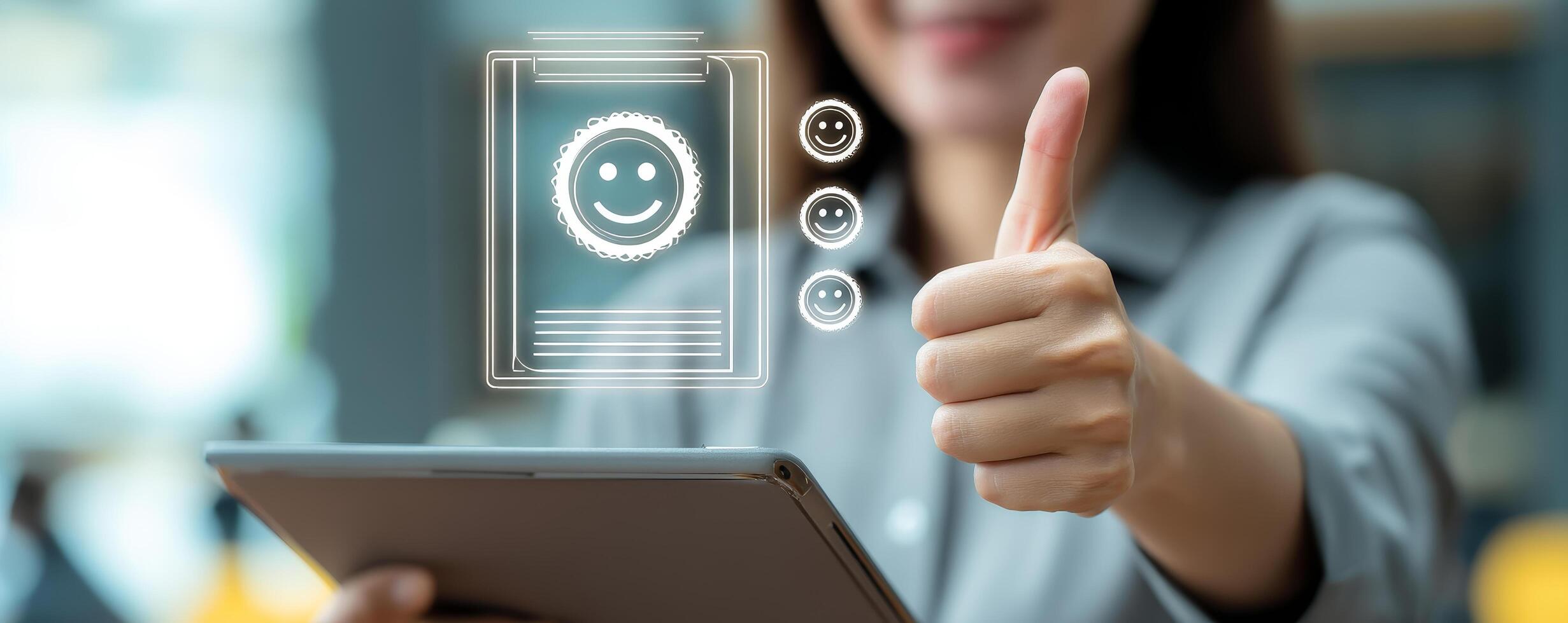 Professional businesswoman showcases digital certification photo