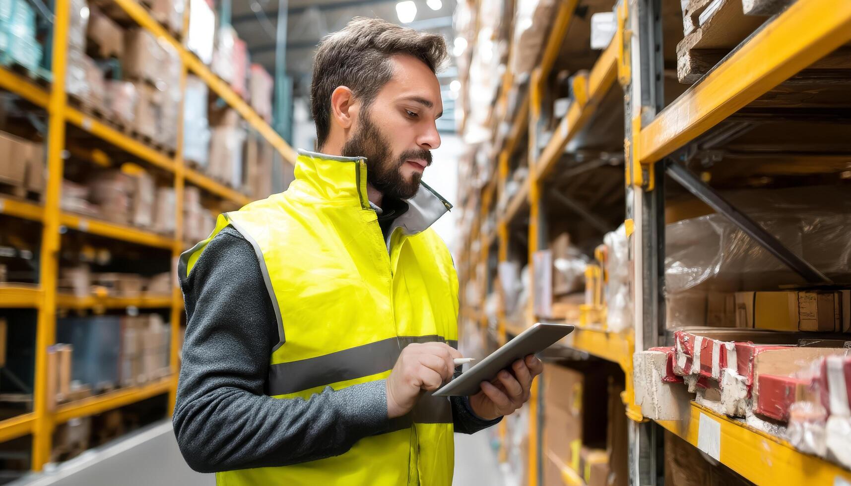 Safety professional analyzing data in warehouse environment photo
