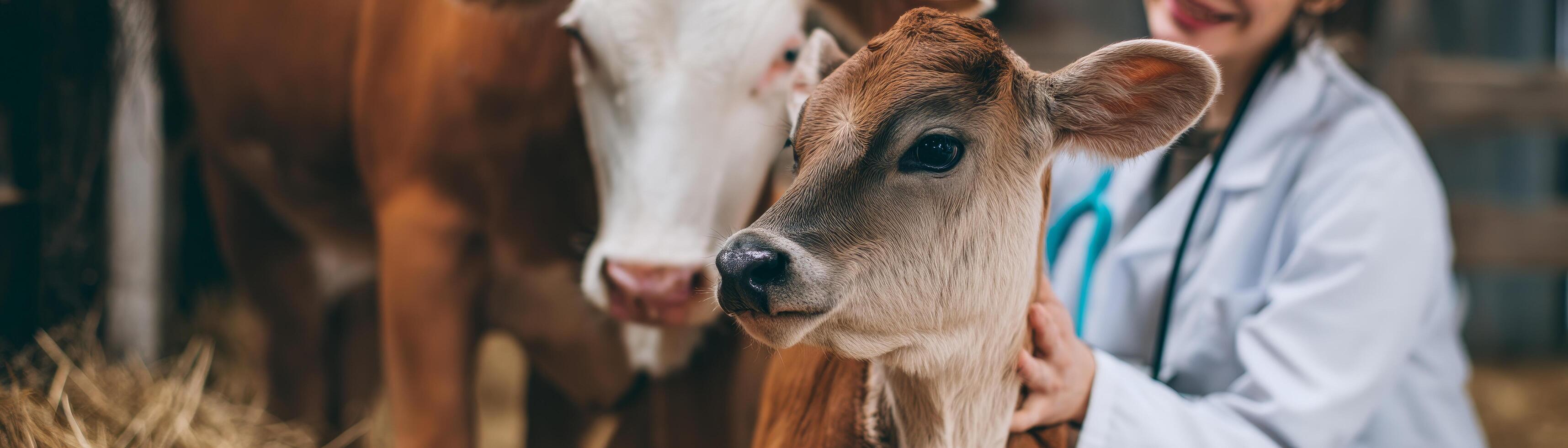 Veterinarian assisting calf in a farm setting joyful environment photo