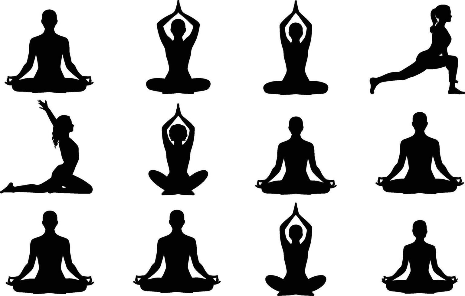Yoga poses silhouettes illustration demonstrating different asanas for wellness and flexibility vector