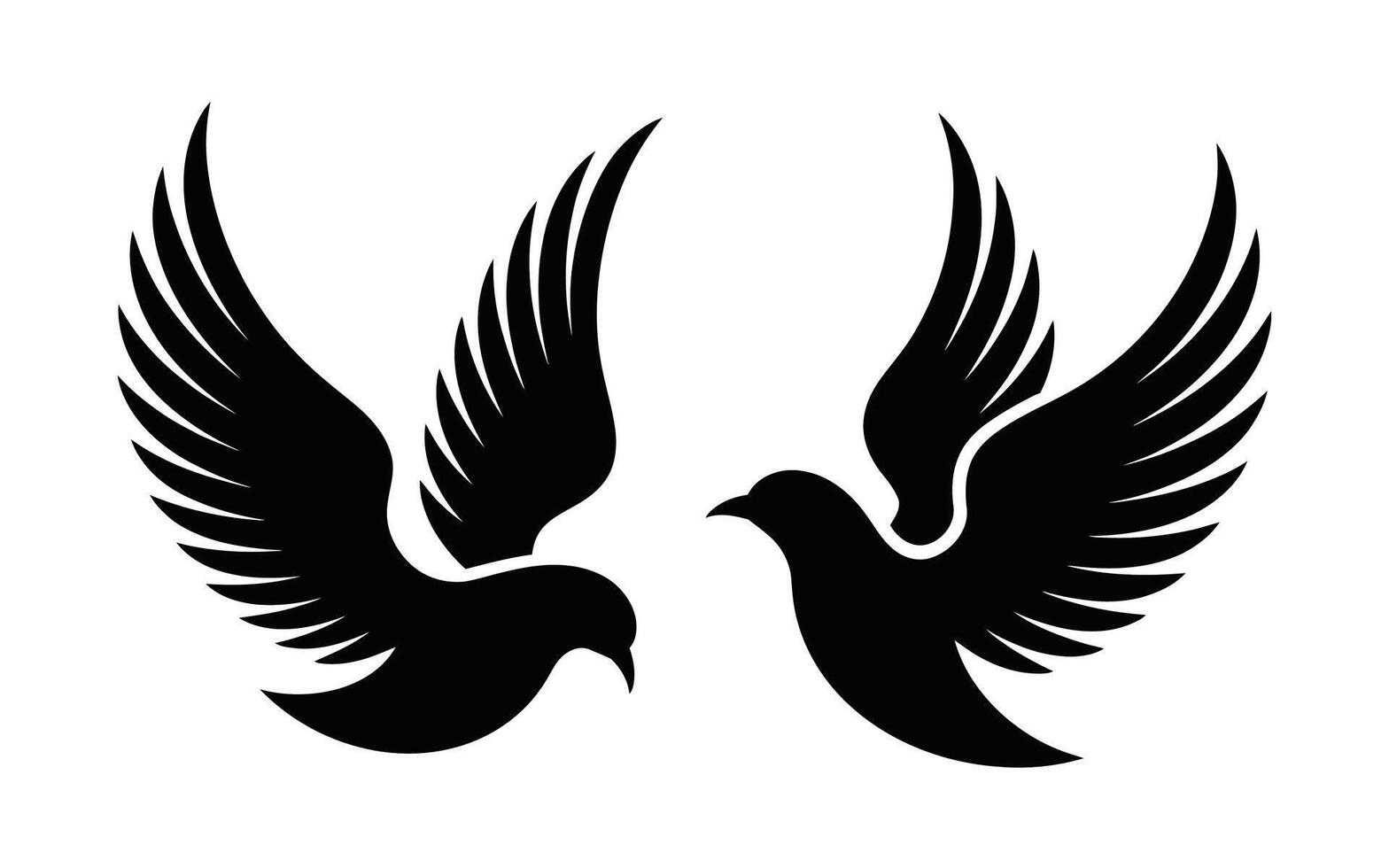 Two black dove silhouettes flying peacefully on a white background vector