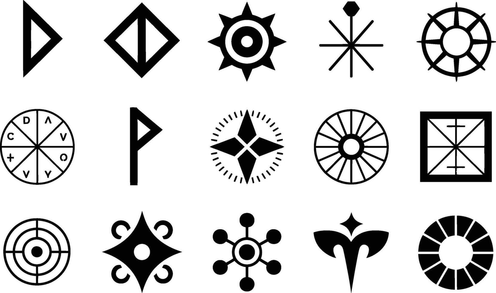 Collection of abstract geometric symbols and signs in black and white minimalistic style vector