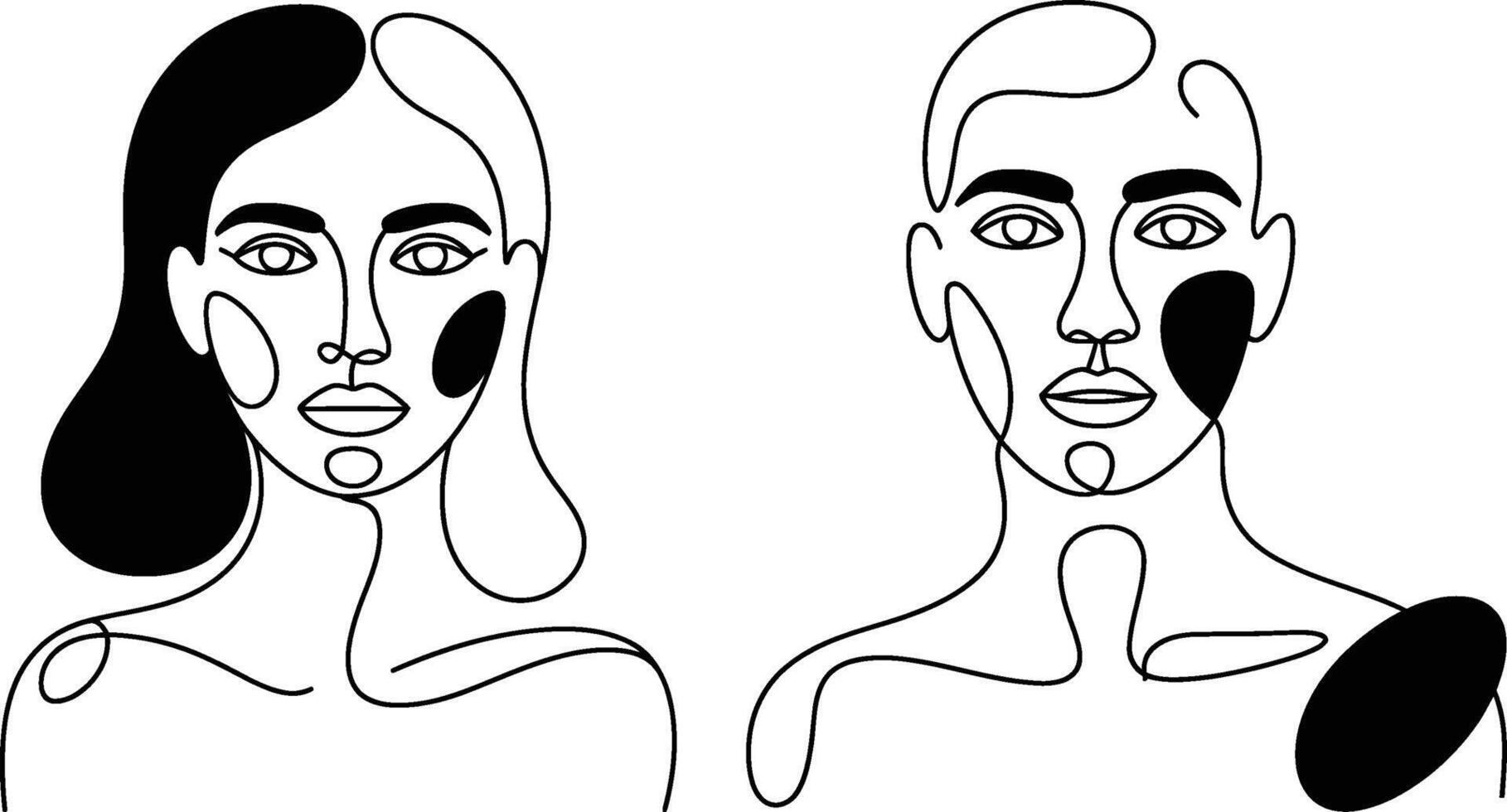 Minimalist line art portraits of man and woman black and white aesthetic vector