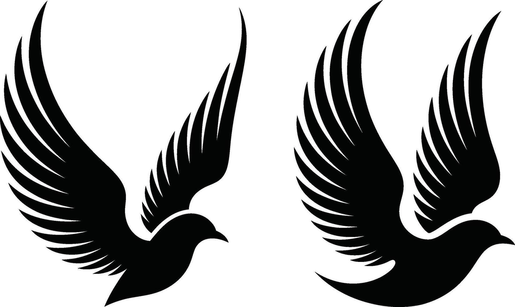 Two black bird silhouettes flying with wings spread on white background illustration vector