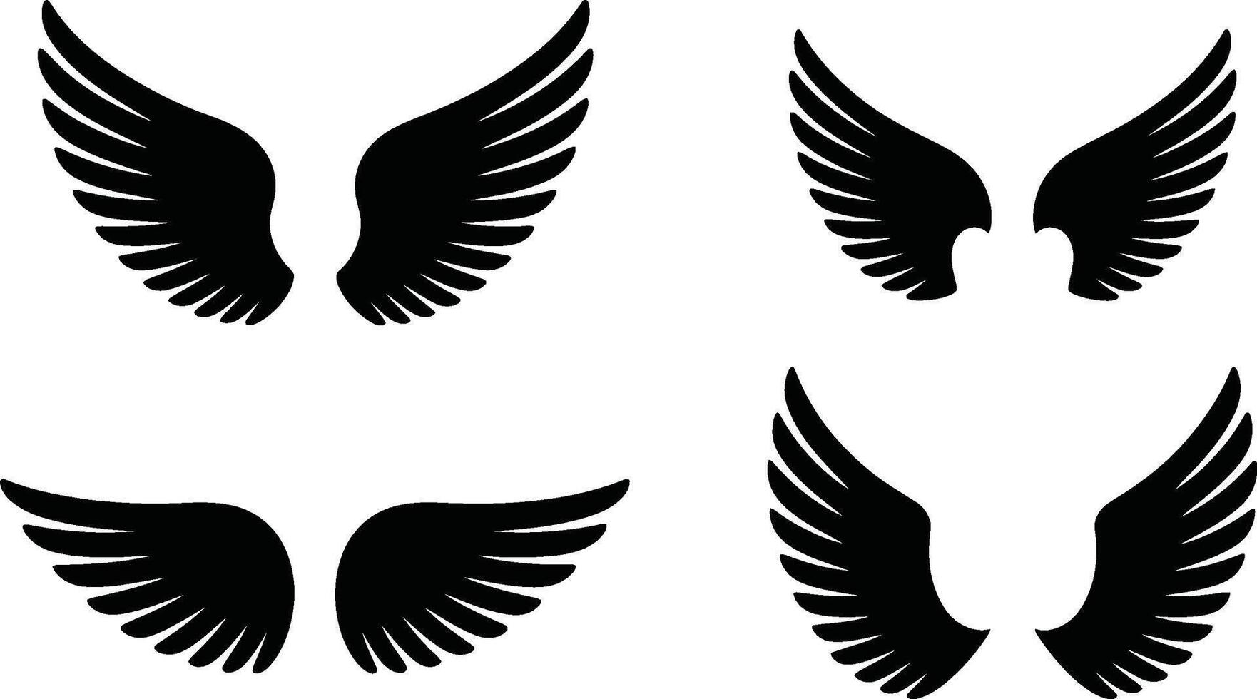 Set of various angel and bird wings black silhouette illustration vector