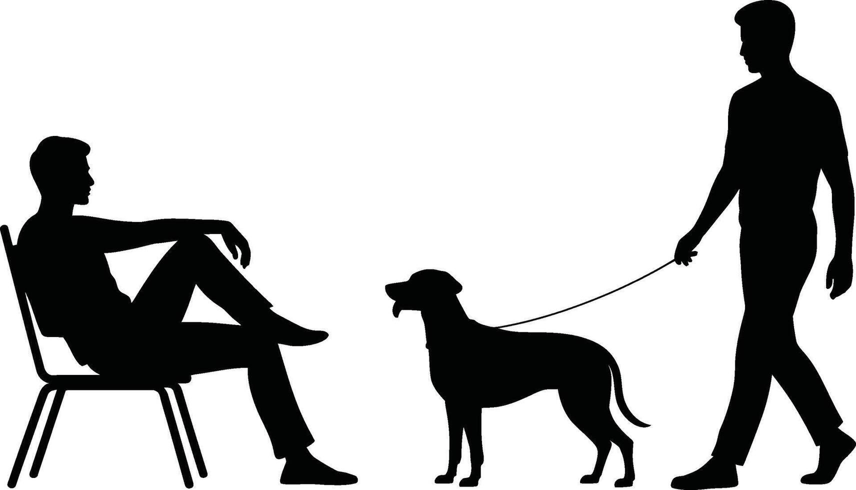 Men with a dog silhouette one man sitting another walking the dog vector