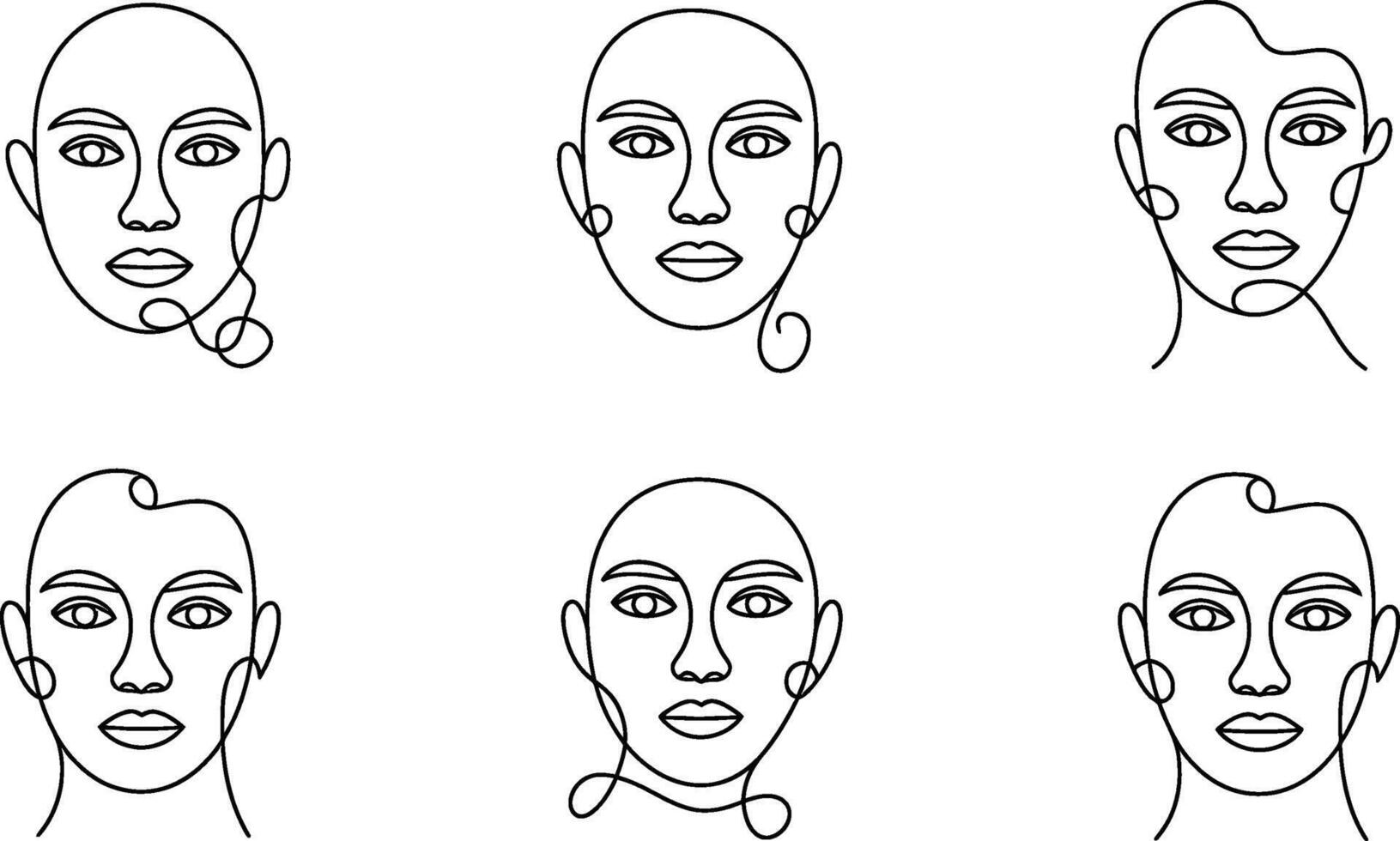 Minimalist face line art portraits collection contemporary abstract illustration vector