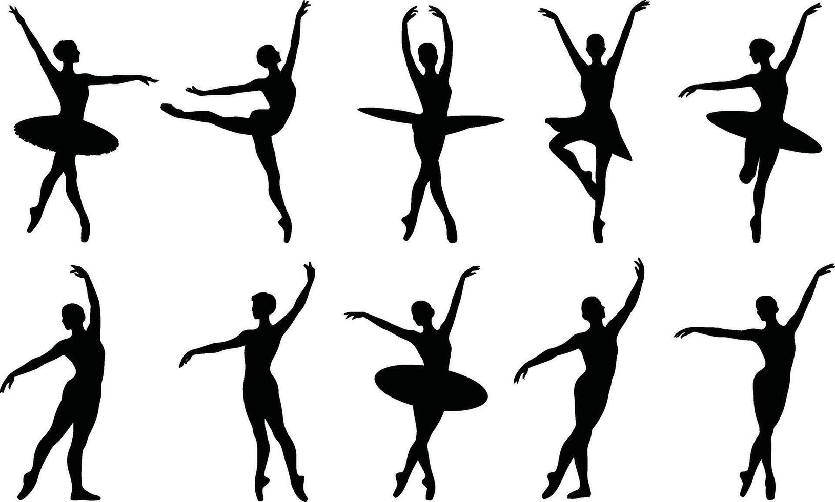 Elegant ballet dancer silhouettes in various poses on white background vector