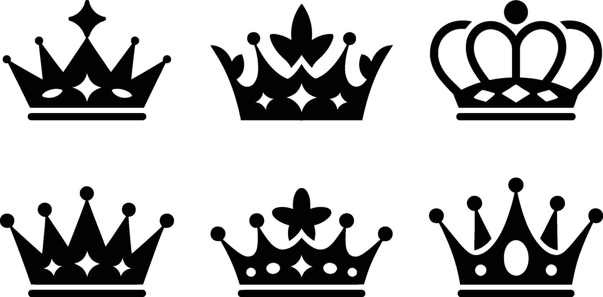Collection of elegant crown silhouettes symbolizing royalty and leadership power vector