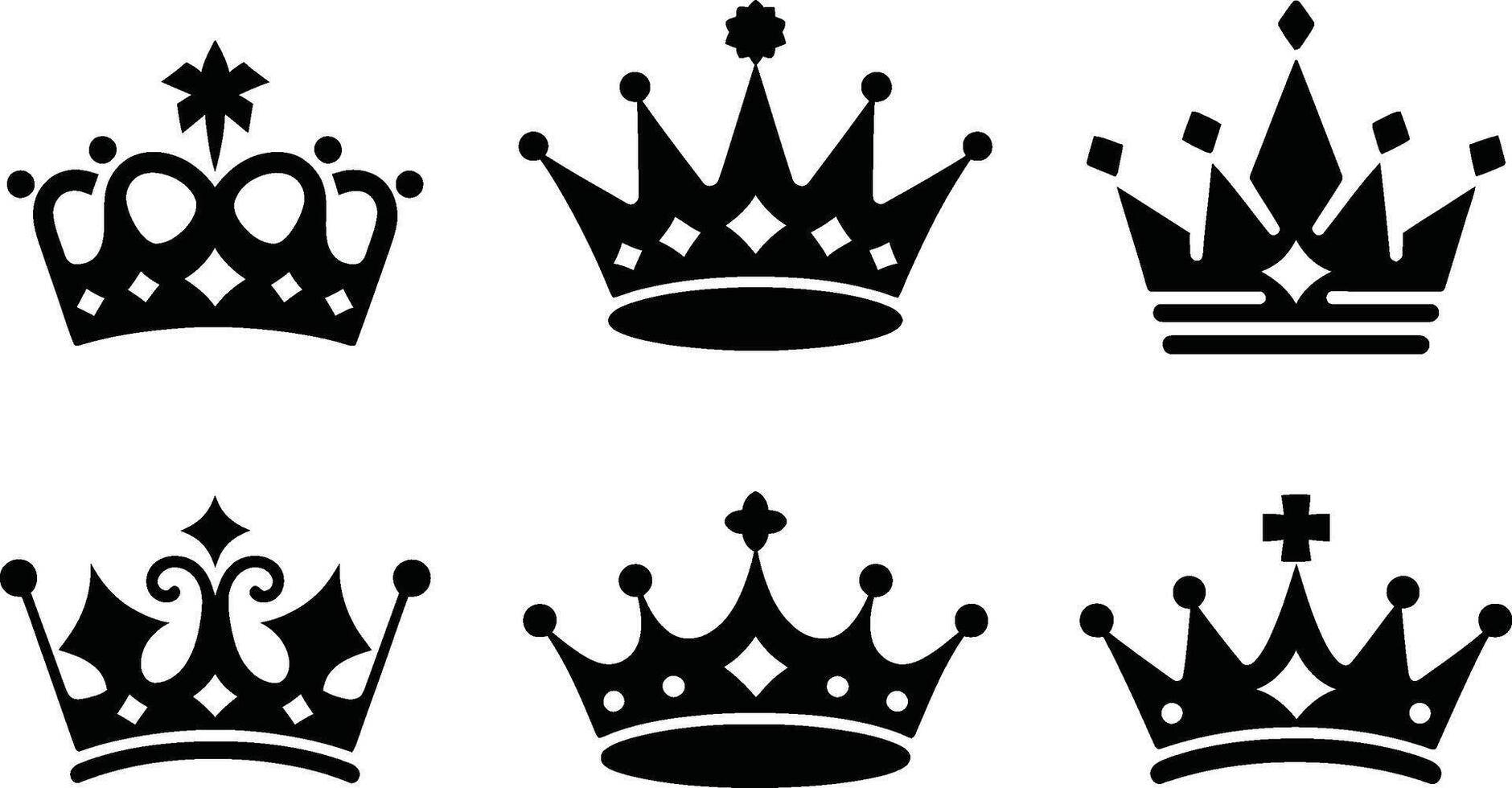 Collection of elegant black crown silhouettes featuring royal symbols vector
