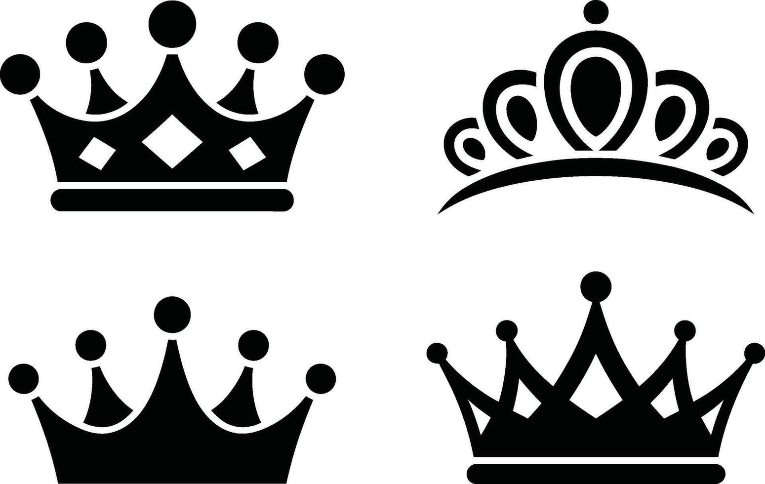 Collection of four crown icons royal symbol black silhouette illustration vector