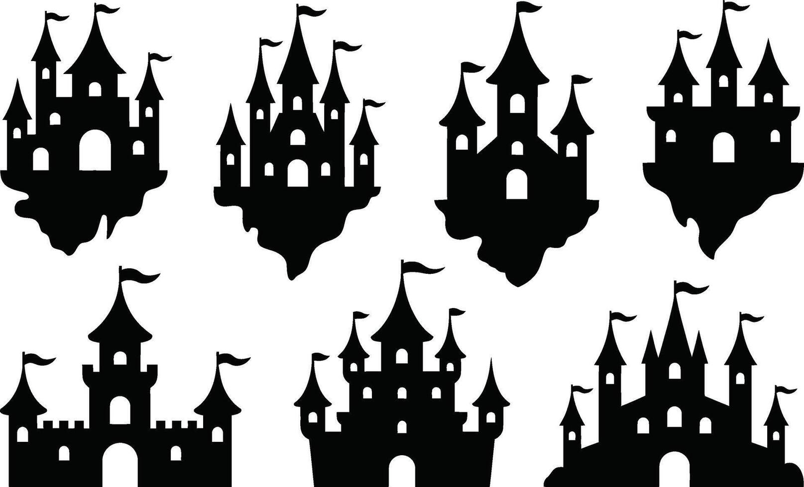 Set of black castle silhouettes magical kingdom fairy tale fantasy theme vector