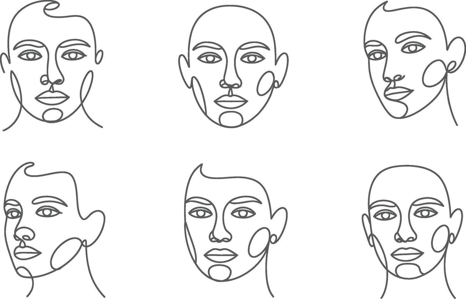 Minimalist faces line art illustration with a continuous outline style vector