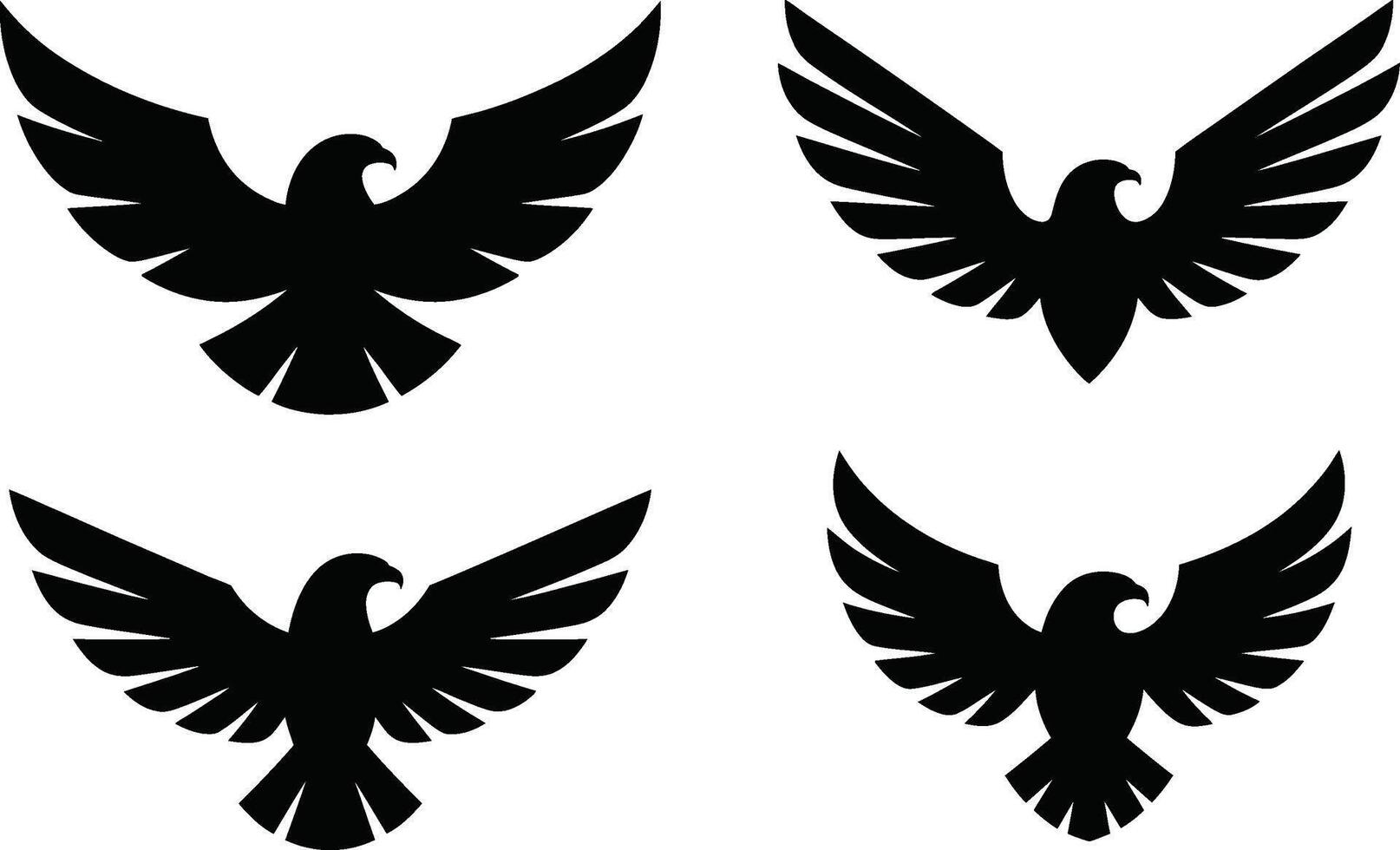 Collection of black eagle silhouette icons with wings spread on white background vector