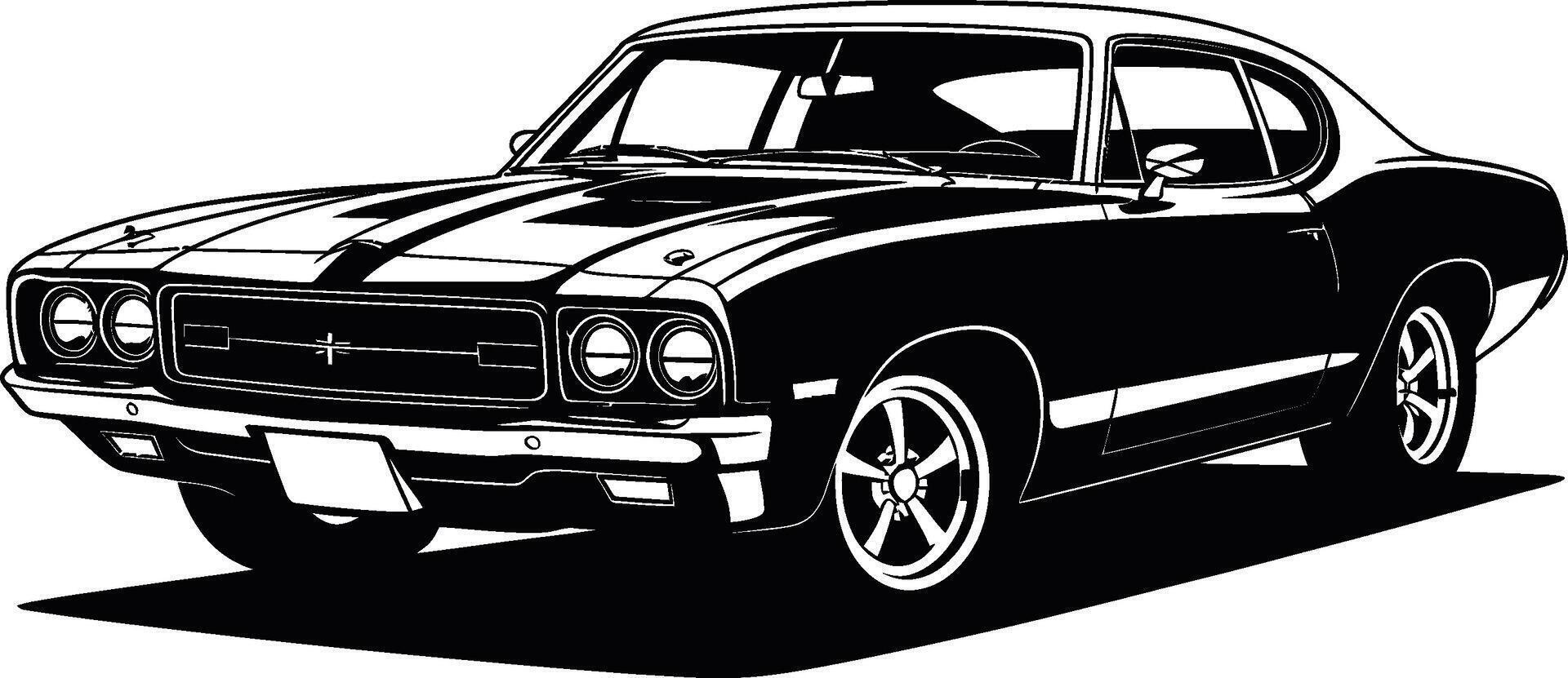 Black and white illustration of a classic muscle car design vector