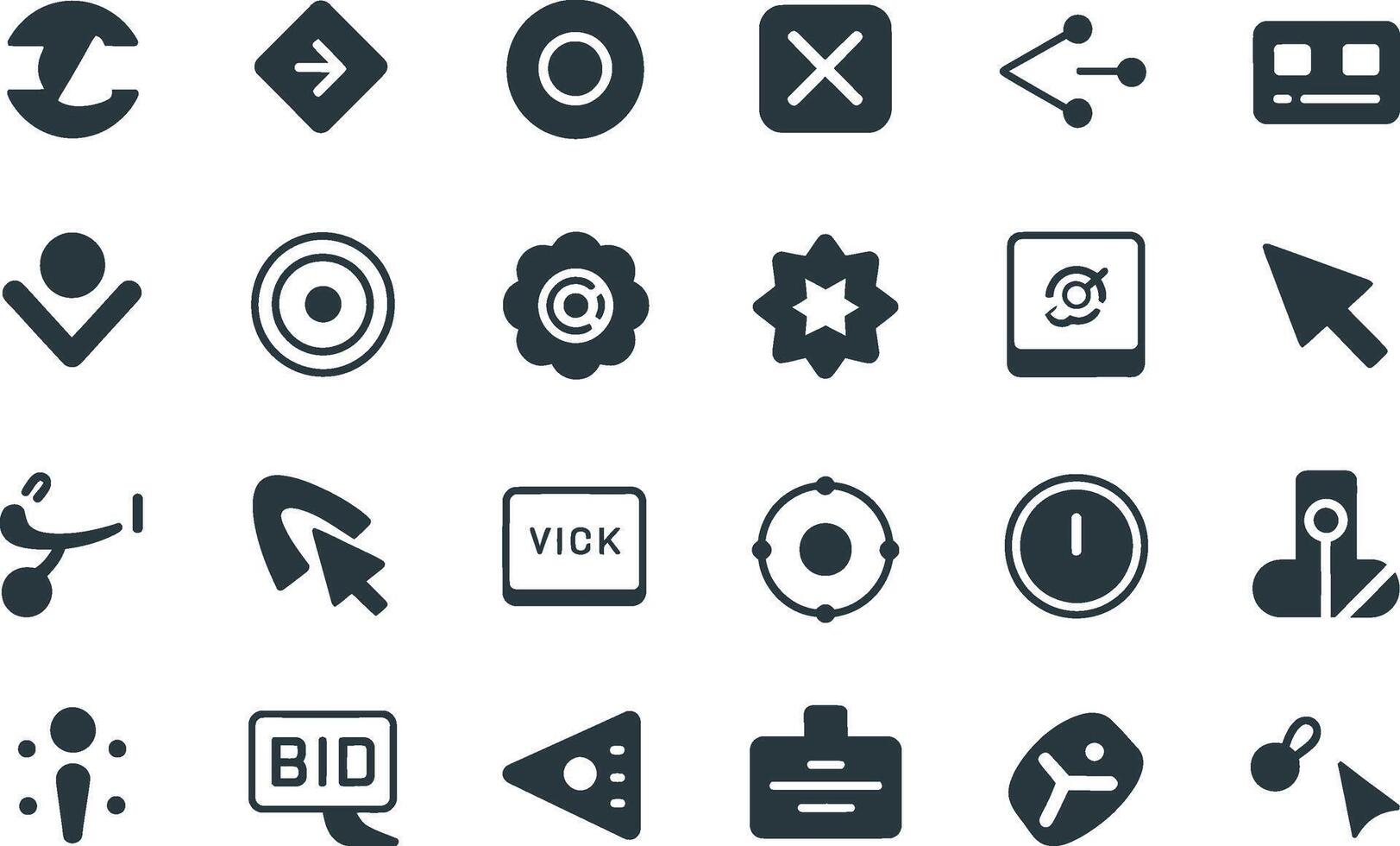 Collection of silhouette style universal interface icons symbols and glyphs vector
