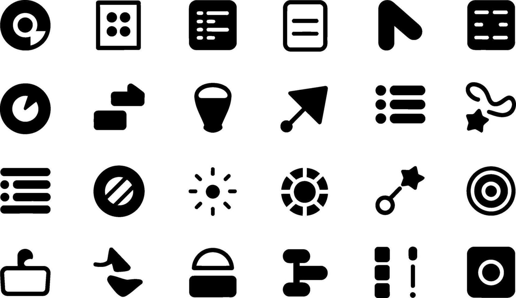 Collection of various black silhouette icons for user interface design and development vector