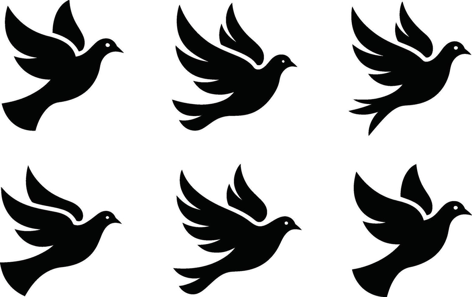 Silhouette doves flying peacefully white background stock illustration template vector