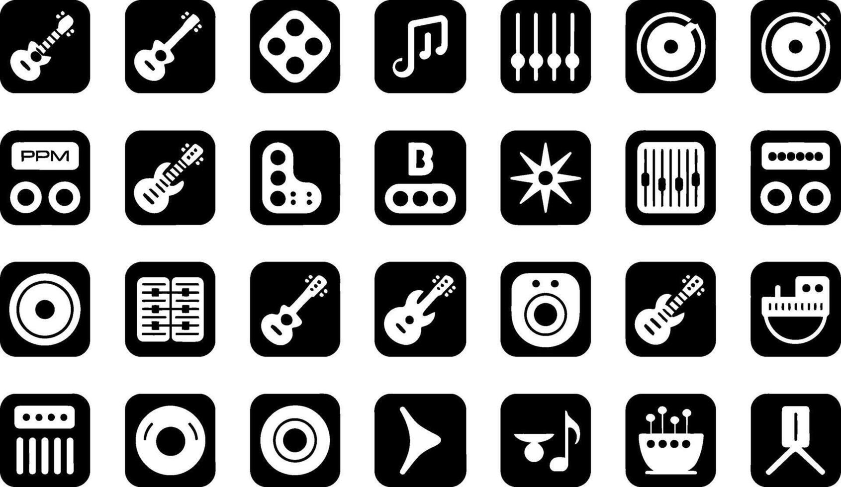 Music and sound black icons collection creative audio components musical instruments set vector