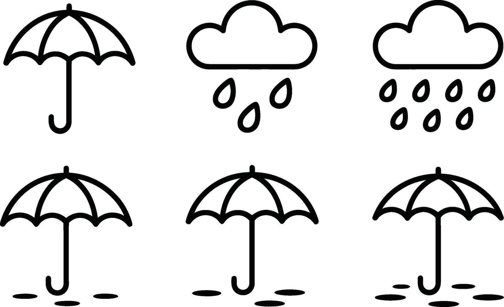 Weather forecast with umbrellas and rain icon set minimalist black and white vector