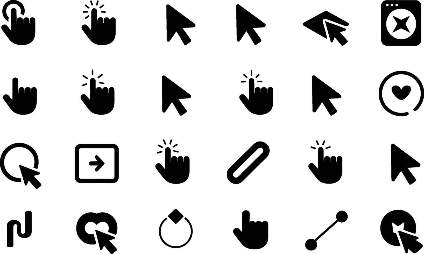 Collection of black and white cursor and pointer icons for website or application design vector