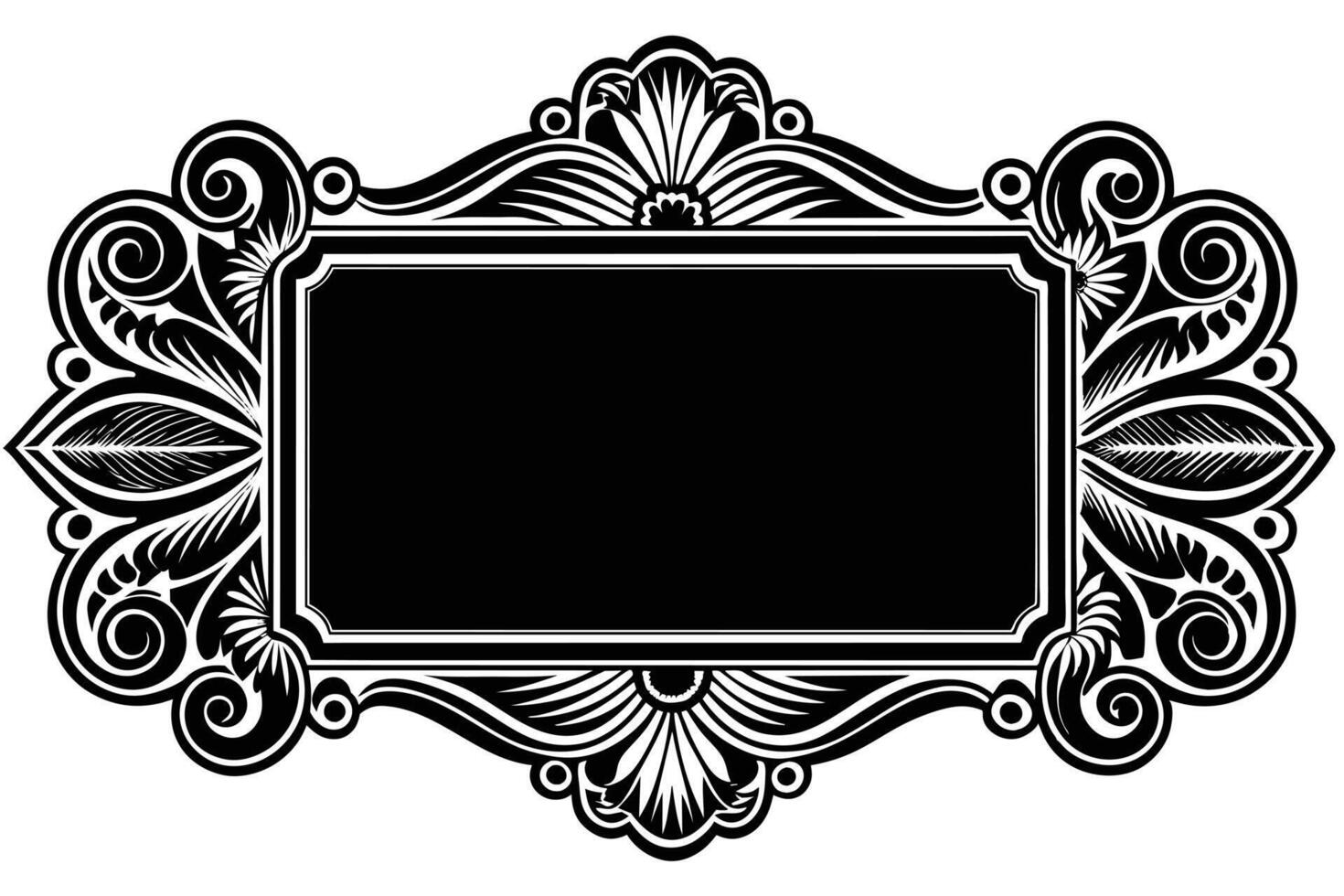 Elegant Black and White Ornate Frame with Flourishes, Perfect for Vintage Design Projects, Adding a Classic and Sophisticated Touch vector