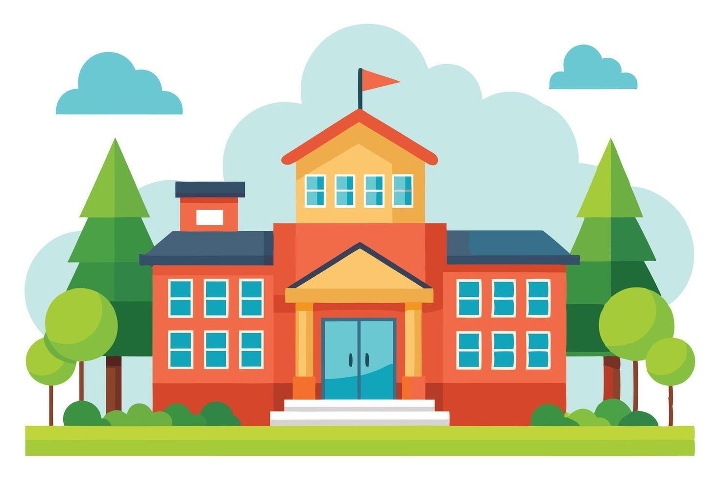 Charming Suburban Elementary School Building on a Sunny Day, Illustrative Image - Professional digital artwork with vibrant colors and detailed composition vector