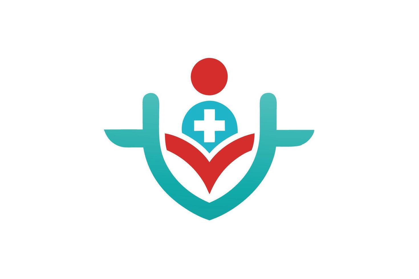 Serene Teal and Red Medical Logo Person-Centered Healthcare Symbol, Illustrating Compassionate Patient Care and Wellness vector