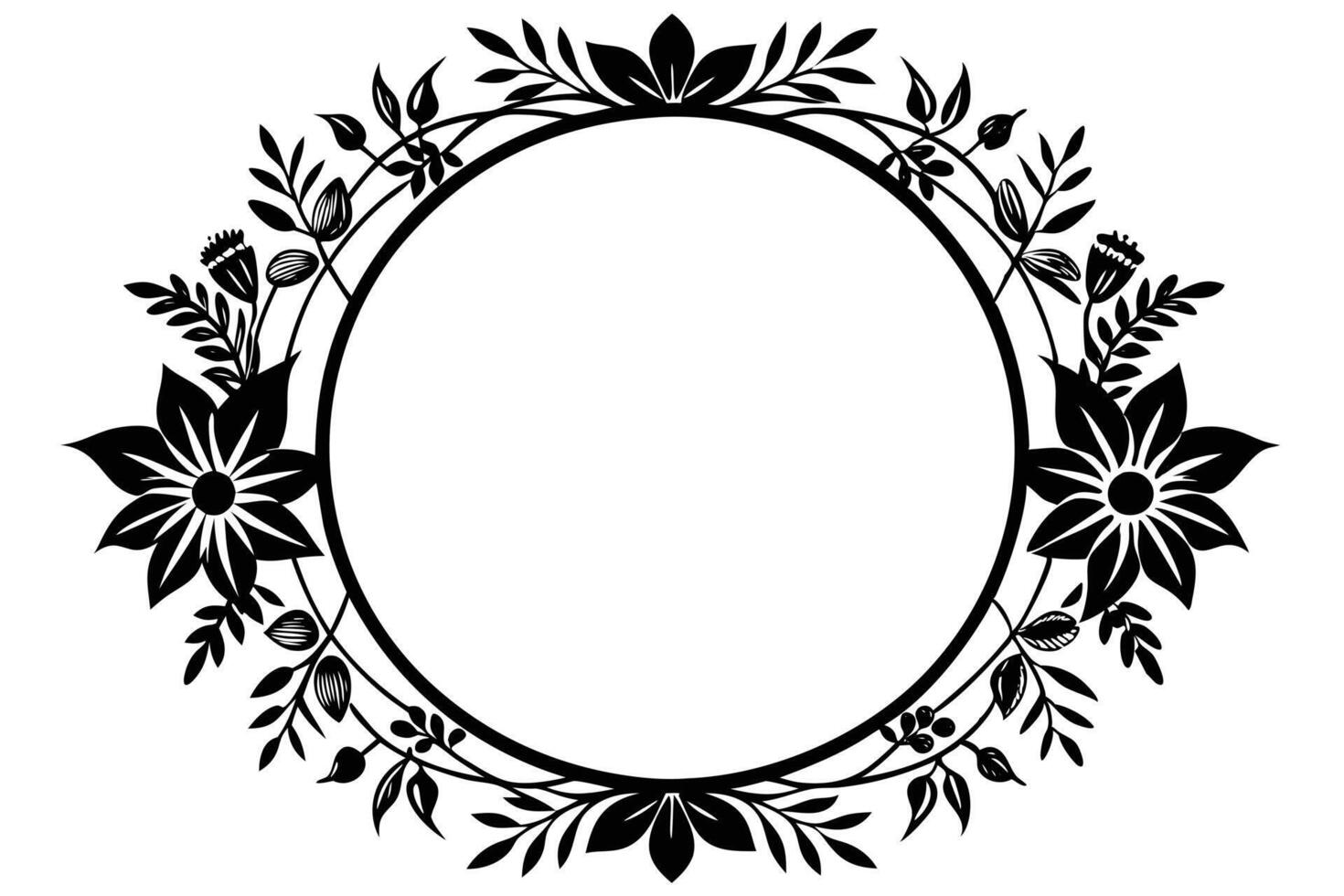 Elegant Black and White Floral Circle Frame for Wedding Invitations, Elegant Design, Romantic Mood, Perfect for Digital or Print Projects vector