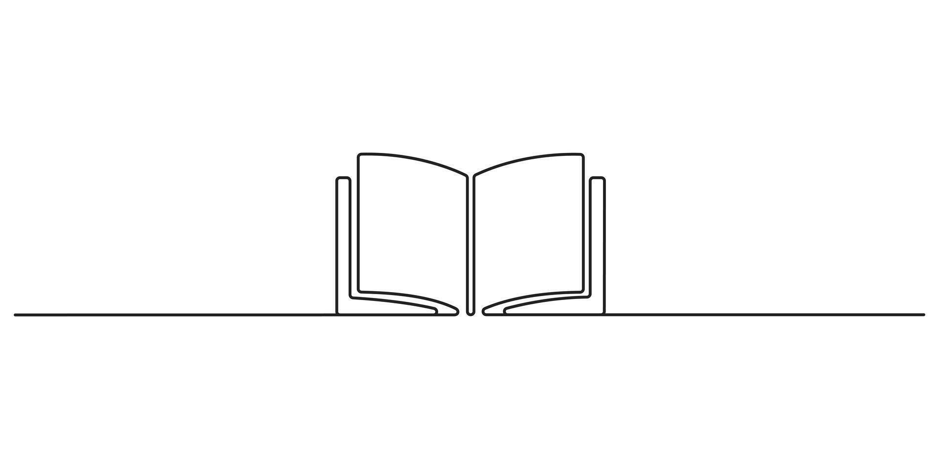 Continuous one line drawing of open book. Single line art education concept graphic illustration vector