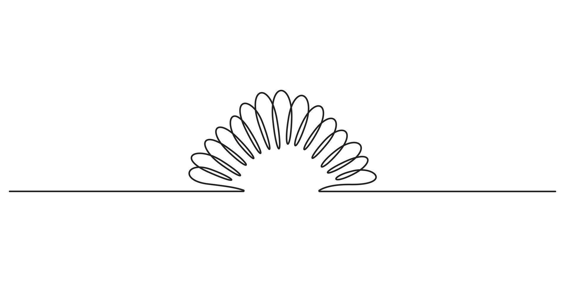 Continuous one line drawing of rising sun. Single line art sun graphic illustration vector
