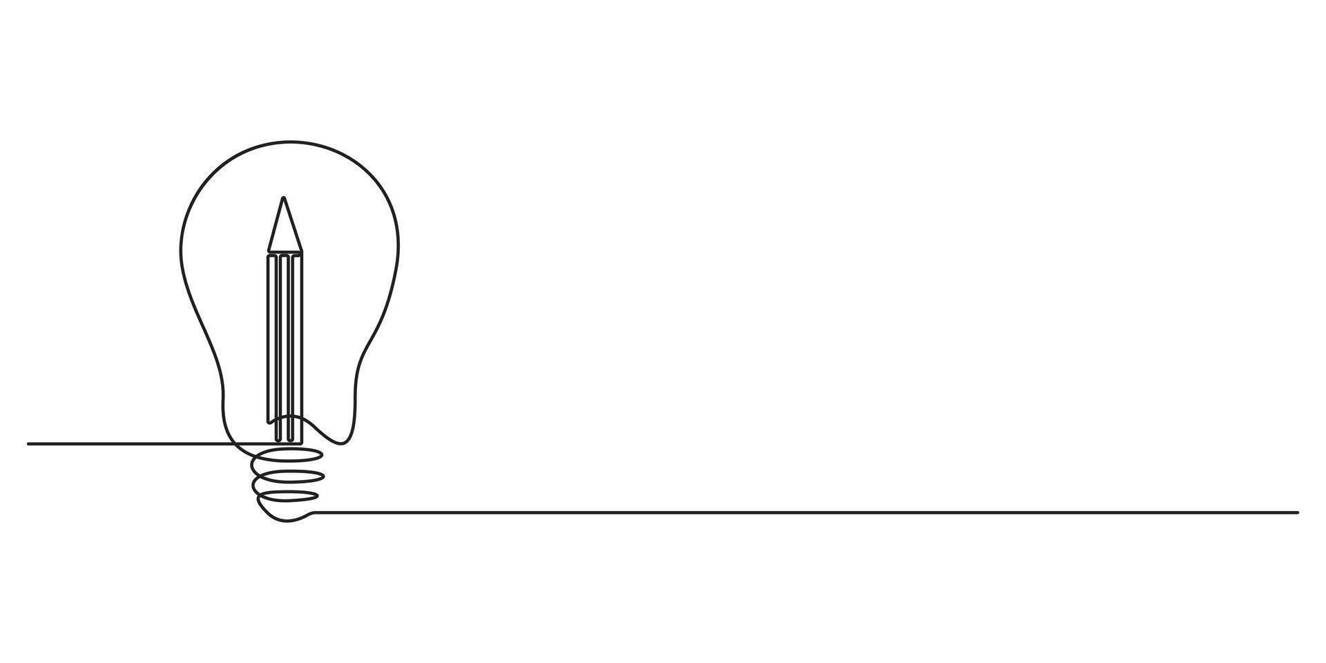 Continuous one line art inside idea on lightbulb concept of creative imagination solution invention. Single line art style light bulb. Graphic illustration vector