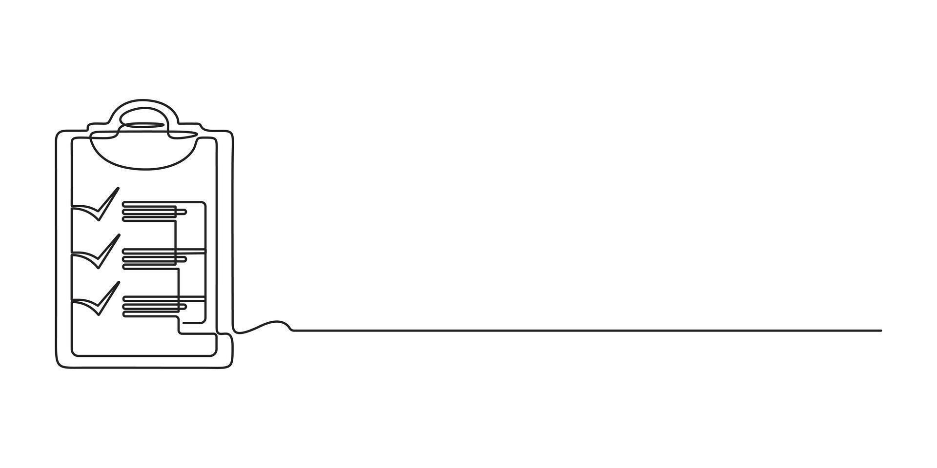 Graphic illustration of clipboard with check mark continuous single line drawing vector