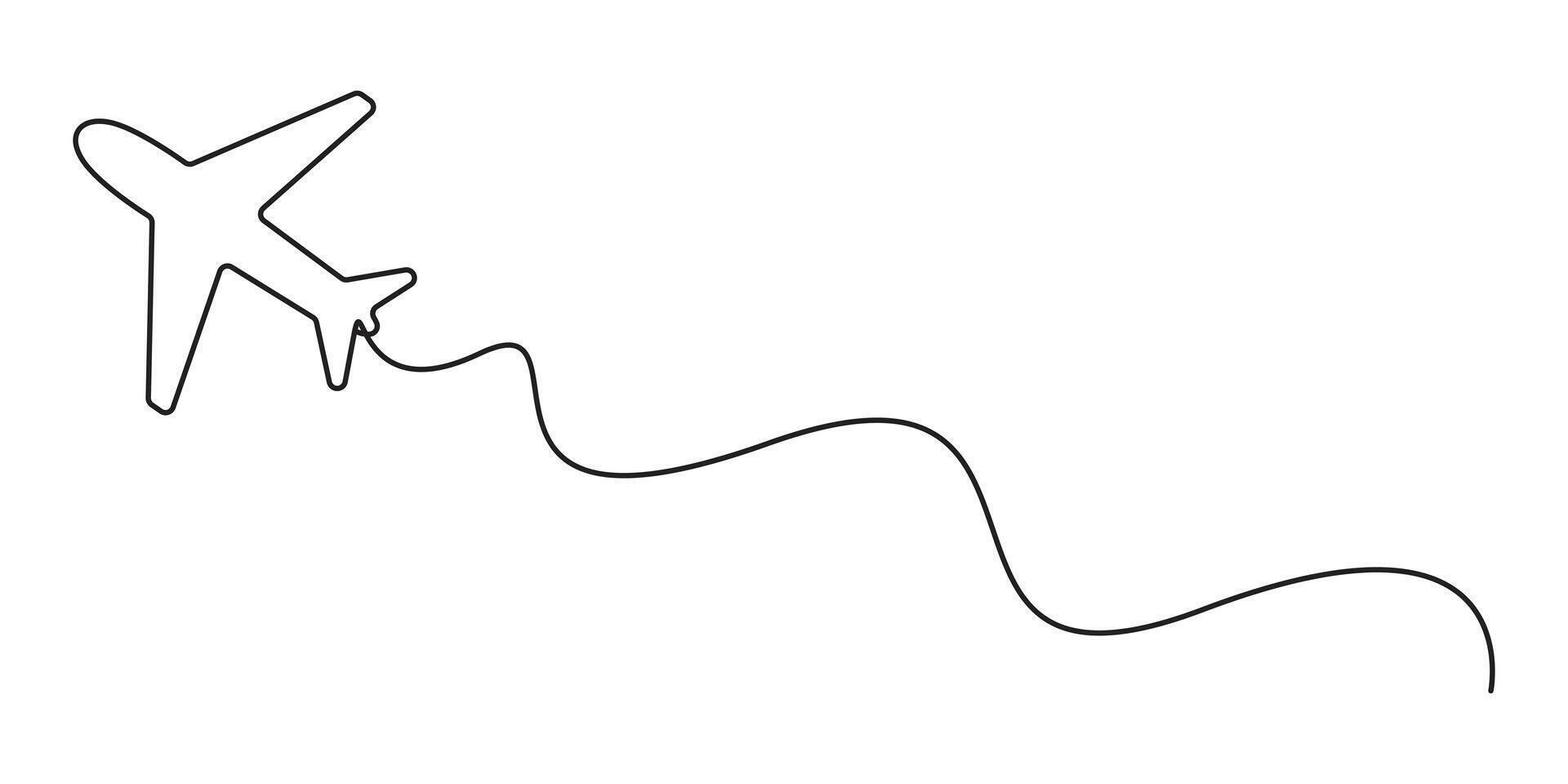 One continuous line drawing of Airplane. Single line art style travel concept graphic illustration vector