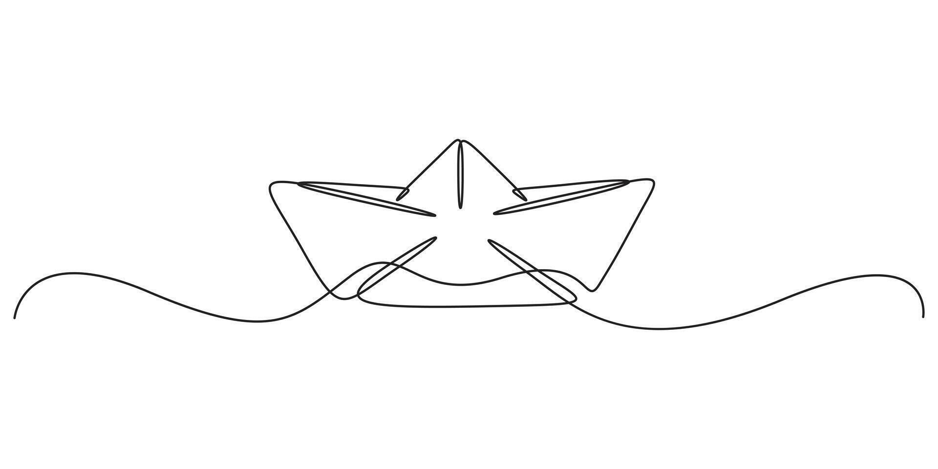 One continuous line drawing of Paper boat. Single line art style travel concept graphic illustration vector