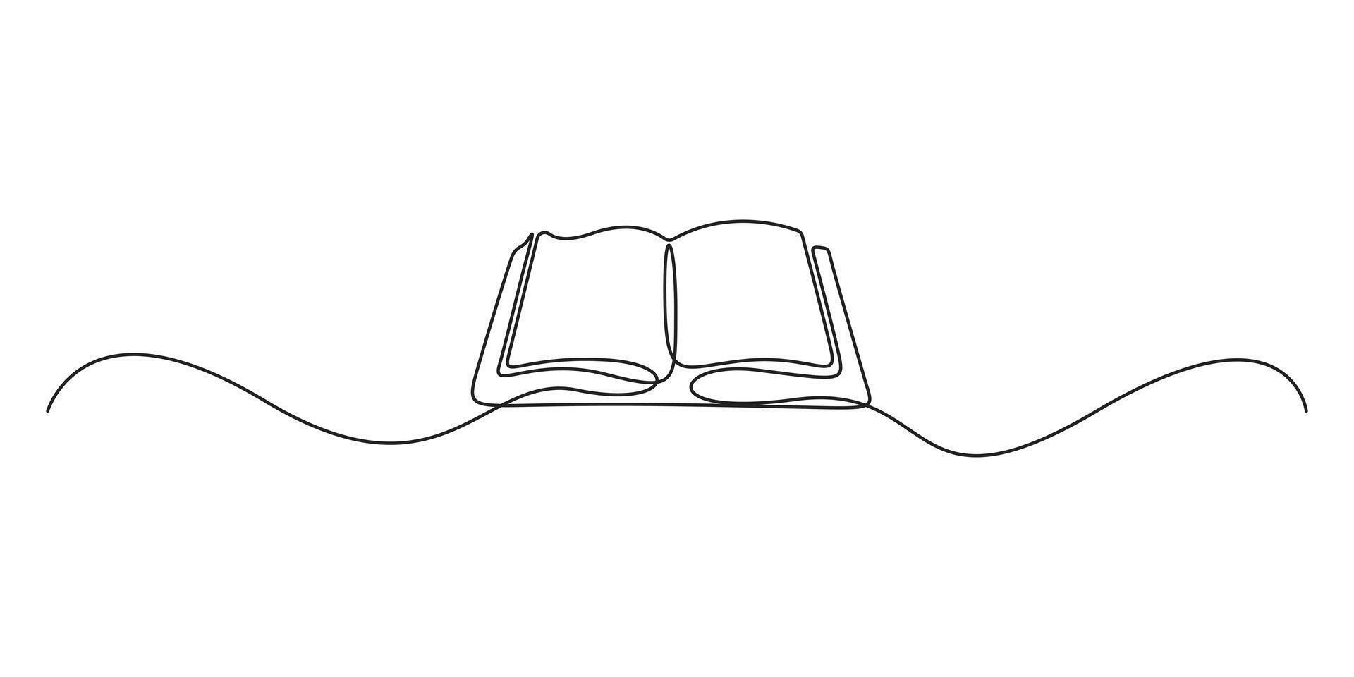 Continuous single line drawing of an open book minimalist graphic illustration vector