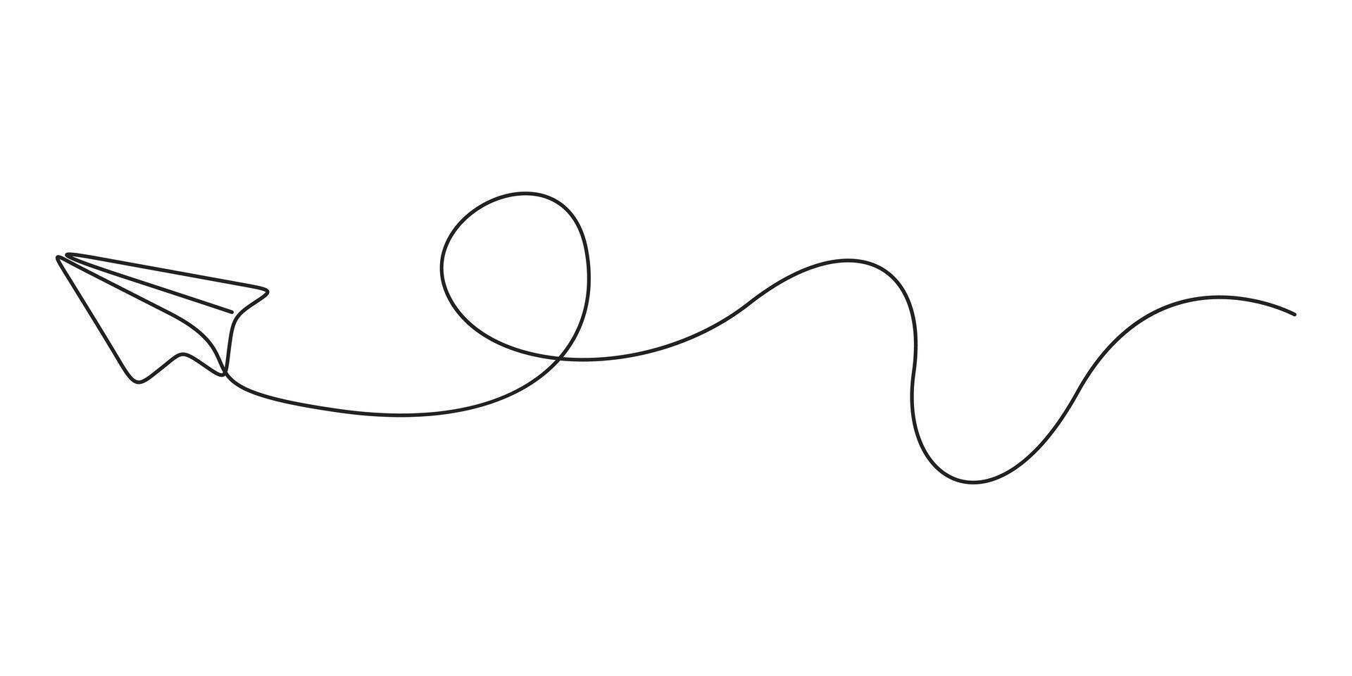 Single continuous line drawing of paper airplane graphic illustration vector