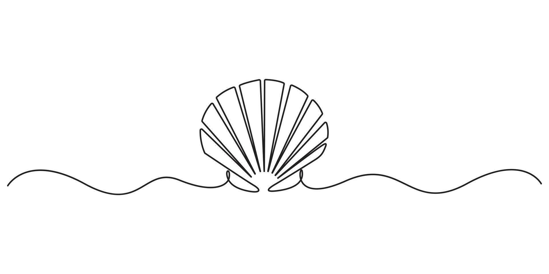 Single continuous line drawing of seashell graphic illustration vector
