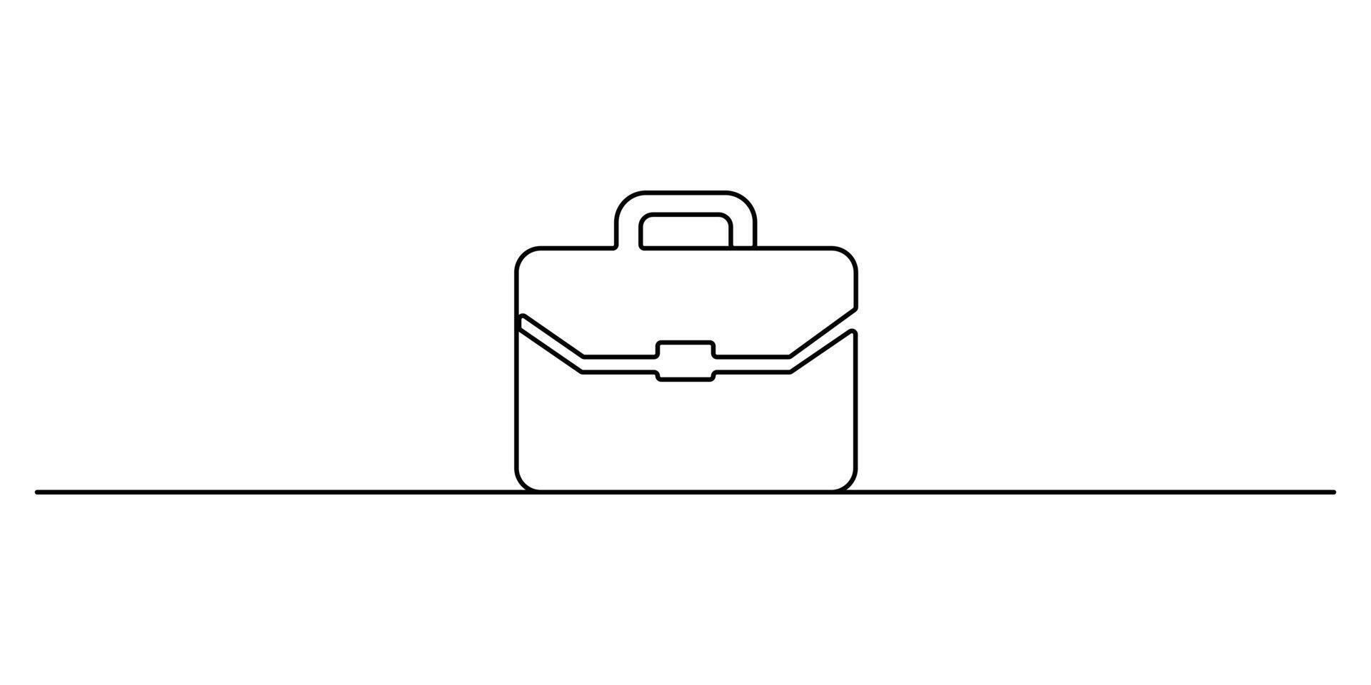 Suitcase working bag one line drawing. Continuous one line art briefcase office bag for working, briefcase one line drawing, Continuous line drawing of business bag. Graphic illustration vector