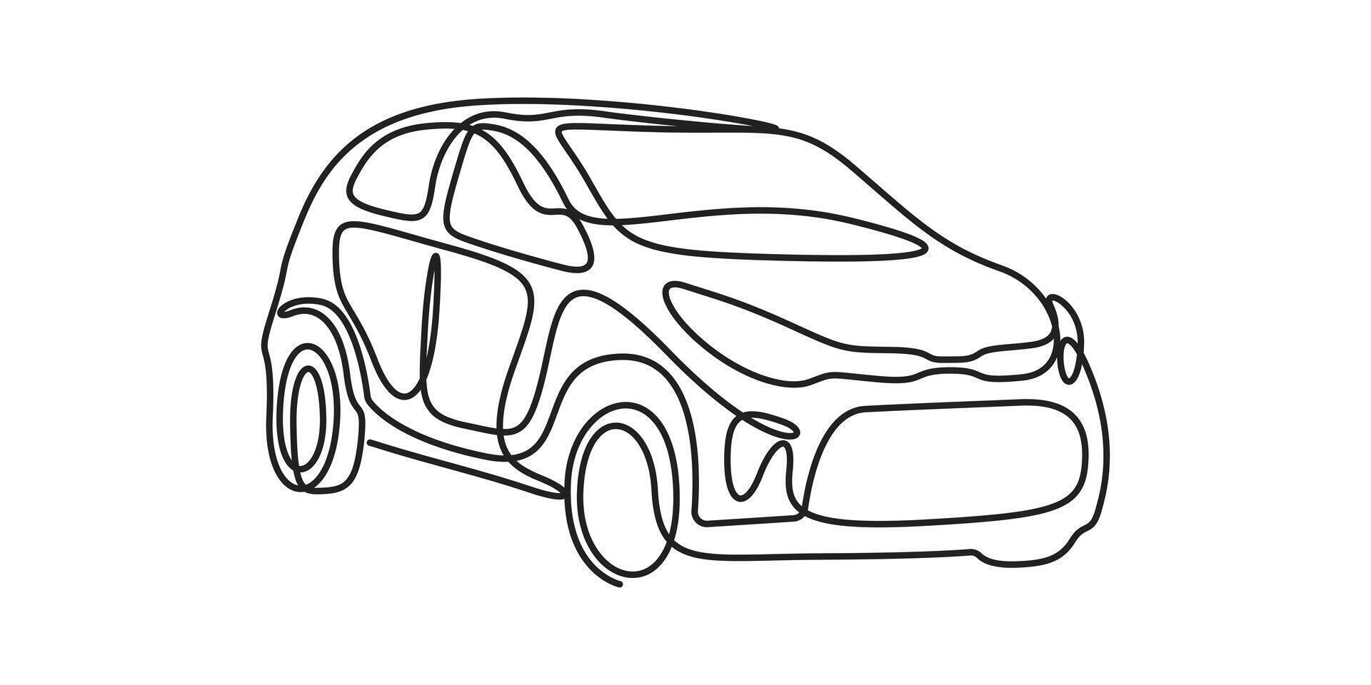 Continuous one line art simple car drawing illustration, Modern car continuous one line drawing. Abstract small car single one line drawing style graphic illustration vector